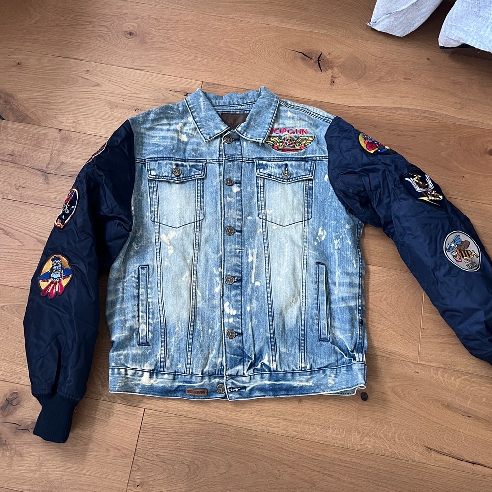 Top Gun Denim and Navy Patchwork Jacket XL